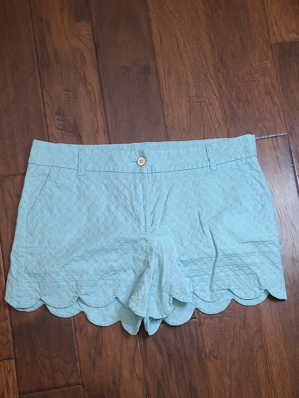 Crown & Ivy Teal Scalloped Hem Quilted Textured Shelby Shorts size 14